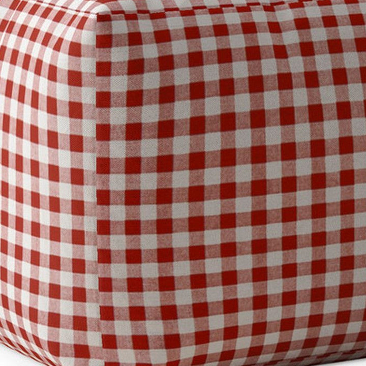 17" Red and White Cotton Gingham Pouf Ottoman Image 4