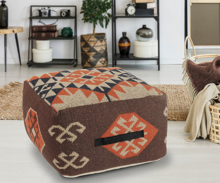 18" Brown Cotton Blend Ottoman Image 2