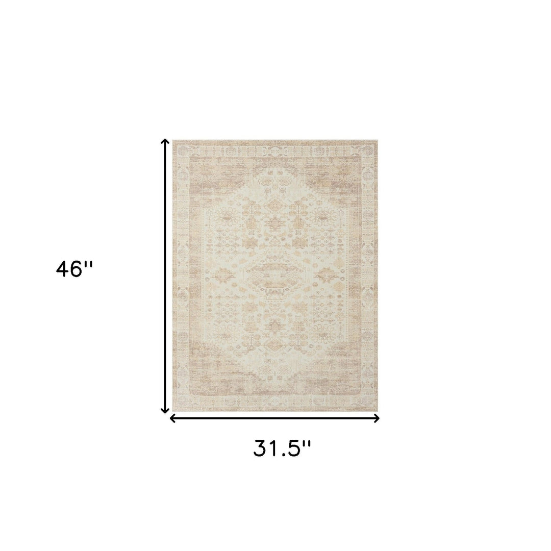 2 X 5 Beige Abstract Washable Non Skid Area Rug Image 3