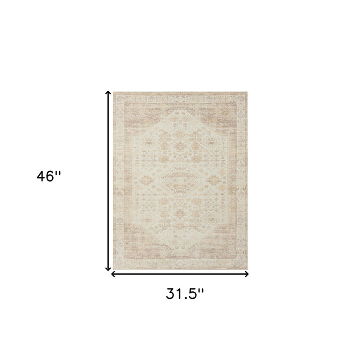 2 X 5 Beige Abstract Washable Non Skid Area Rug Image 3