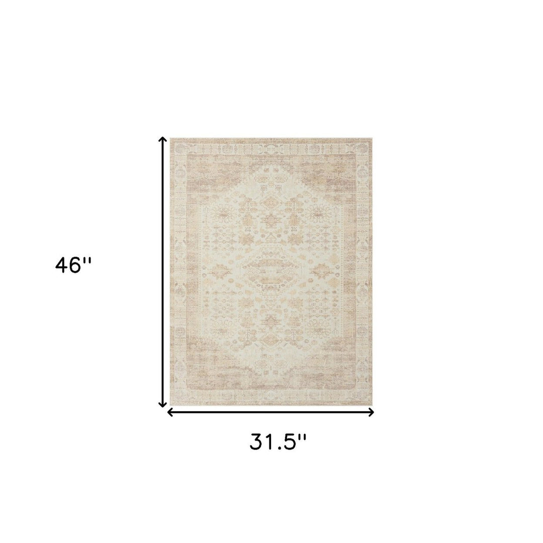 2 X 5 Beige Abstract Washable Non Skid Area Rug Image 1