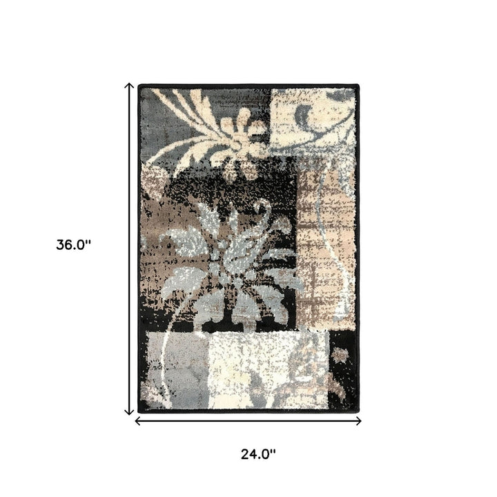 2 X 3 Beige And Gray Floral Power Loom Distressed Stain Resistant Area Rug Image 6