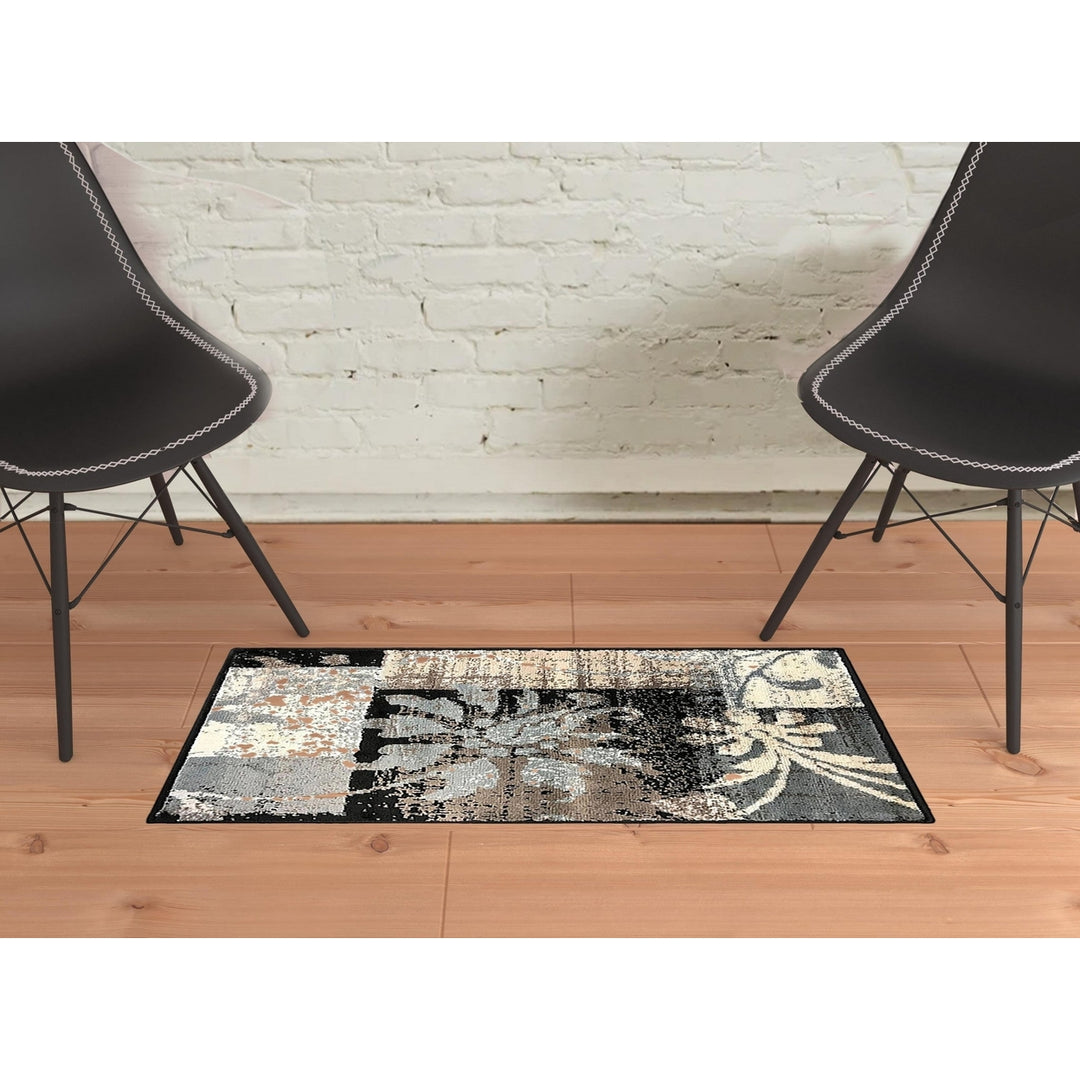 2 X 3 Beige And Gray Floral Power Loom Distressed Stain Resistant Area Rug Image 7