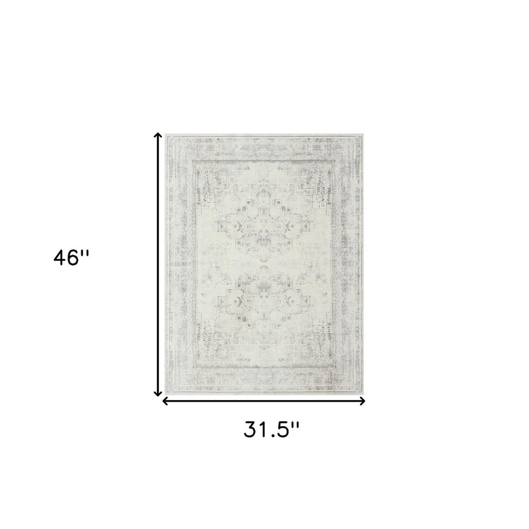 2 X 5 Gray Medallion Washable Non Skid Area Rug Image 3