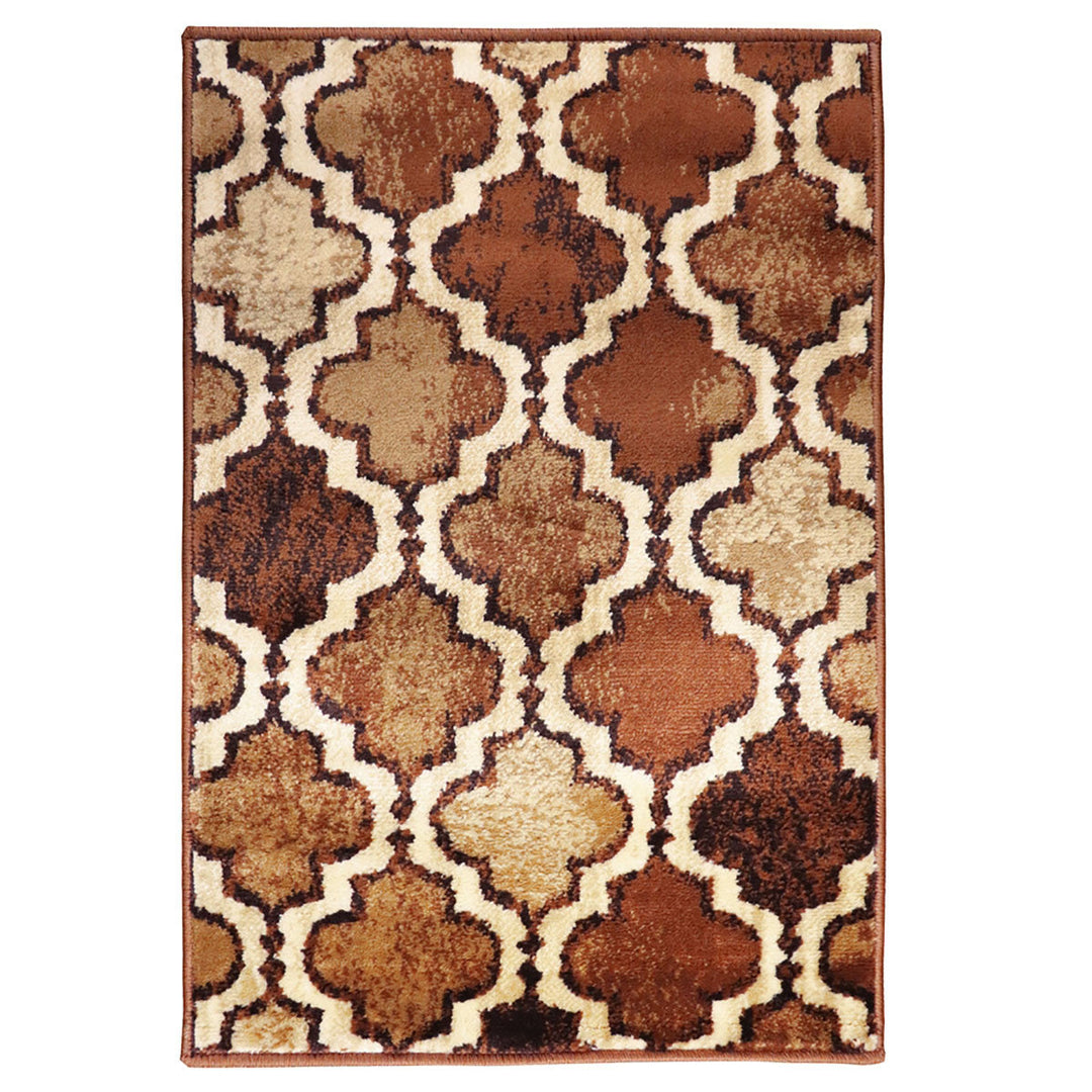 2 X 3 Brown Quatrefoil Power Loom Distressed Stain Resistant Area Rug Image 1