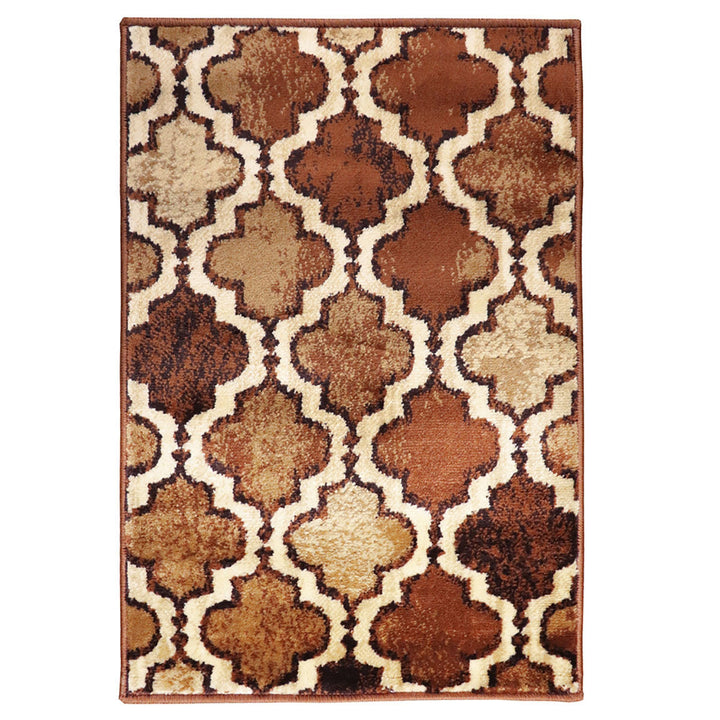 2 X 3 Brown Quatrefoil Power Loom Distressed Stain Resistant Area Rug Image 1