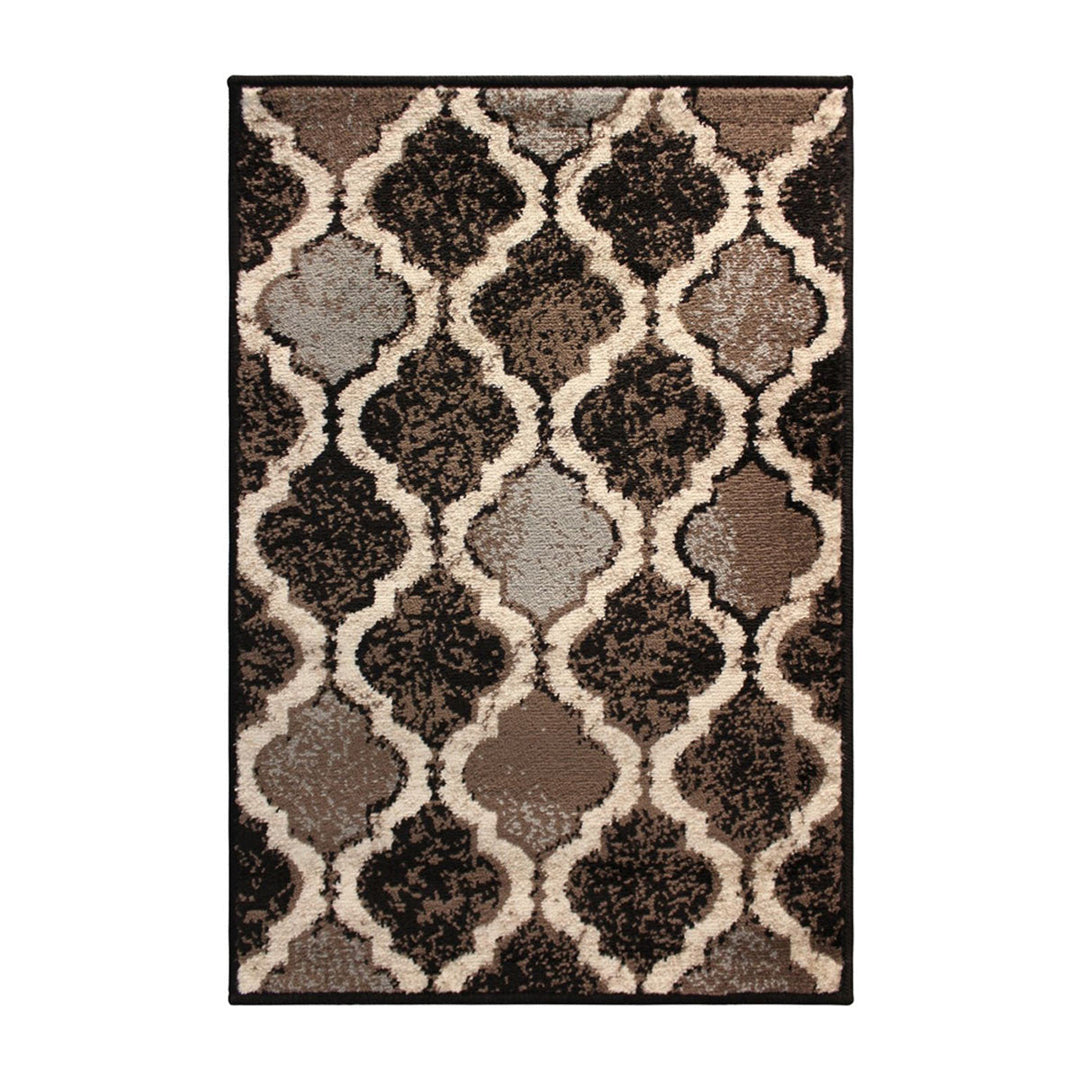 2 X 3 Chocolate Quatrefoil Power Loom Distressed Stain Resistant Area Rug Image 1