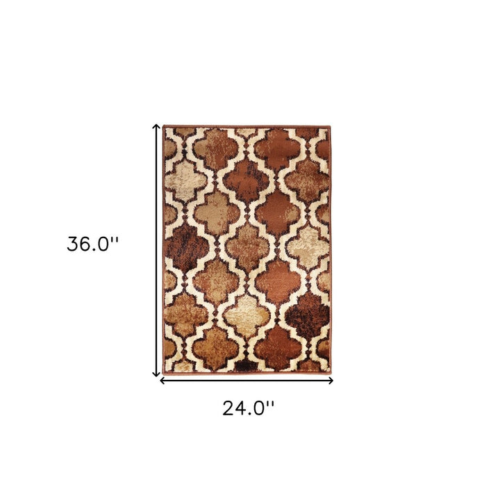 2 X 3 Brown Quatrefoil Power Loom Distressed Stain Resistant Area Rug Image 5