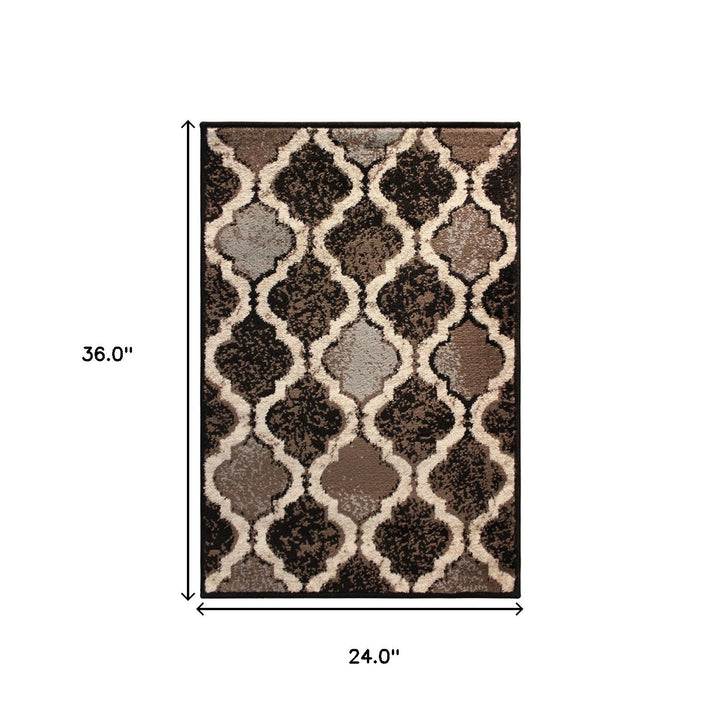 2 X 3 Chocolate Quatrefoil Power Loom Distressed Stain Resistant Area Rug Image 5