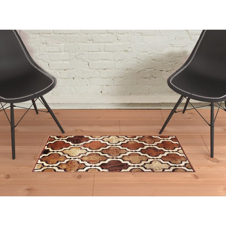 2 X 3 Brown Quatrefoil Power Loom Distressed Stain Resistant Area Rug Image 6