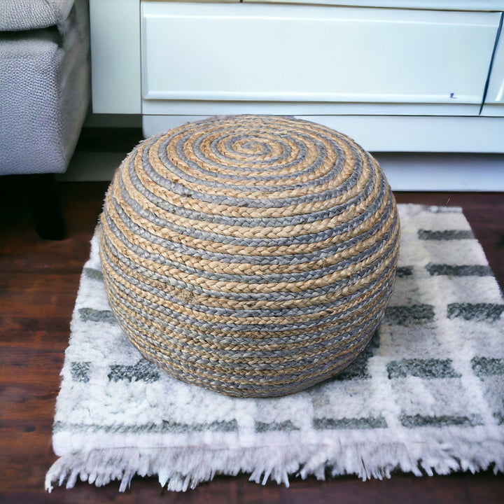 20" Blue Jute Ottoman Image 3