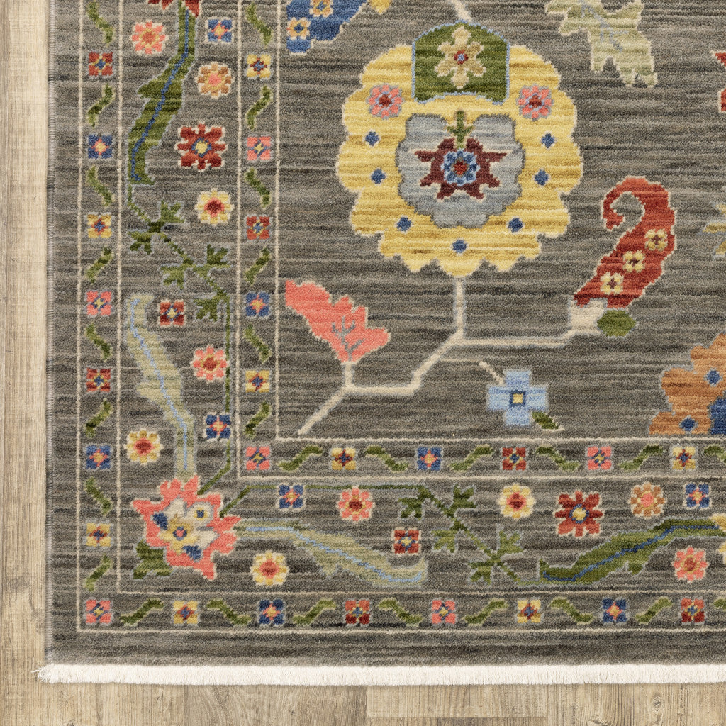 2 X 3 Grey Blue Pink Orange Rust Red Green And Ivory Oriental Power Loom Stain Resistant Area Rug With Fringe Image 6