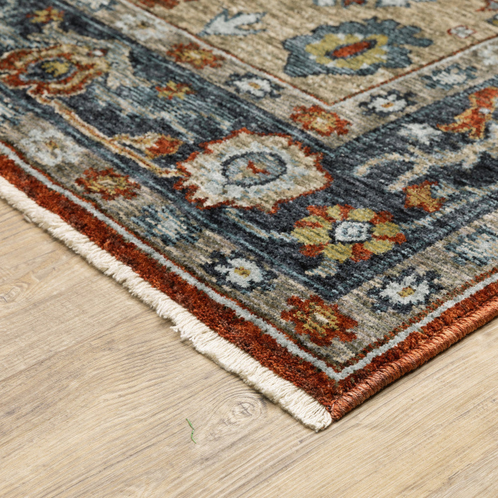 2 X 8 Blue Beige Tan Brown Gold And Rust Red Oriental Power Loom Stain Resistant Runner Rug With Fringe Image 2