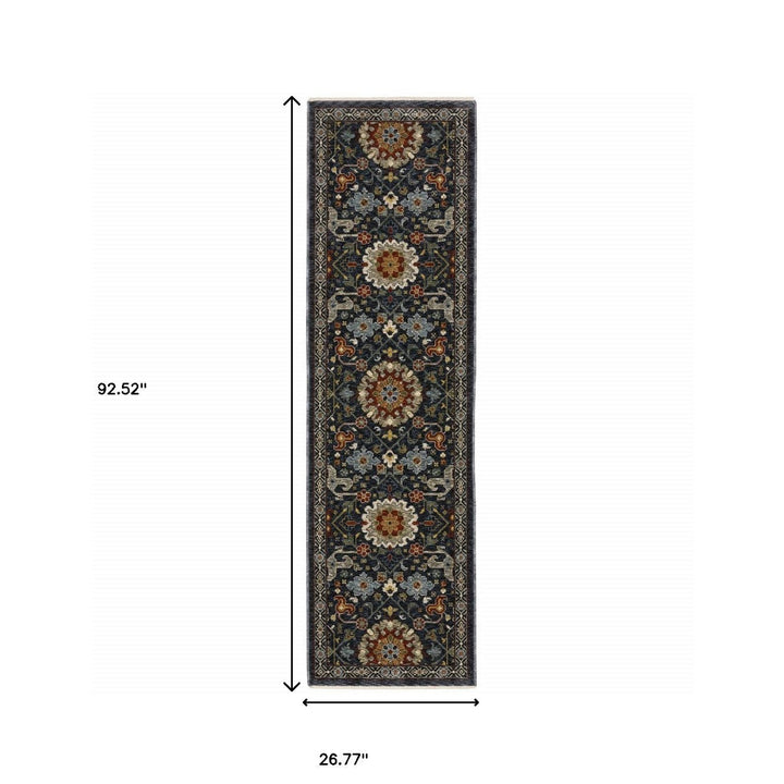 2 X 8 Blue And Ivory Oriental Power Loom Runner Rug With Fringe Image 10