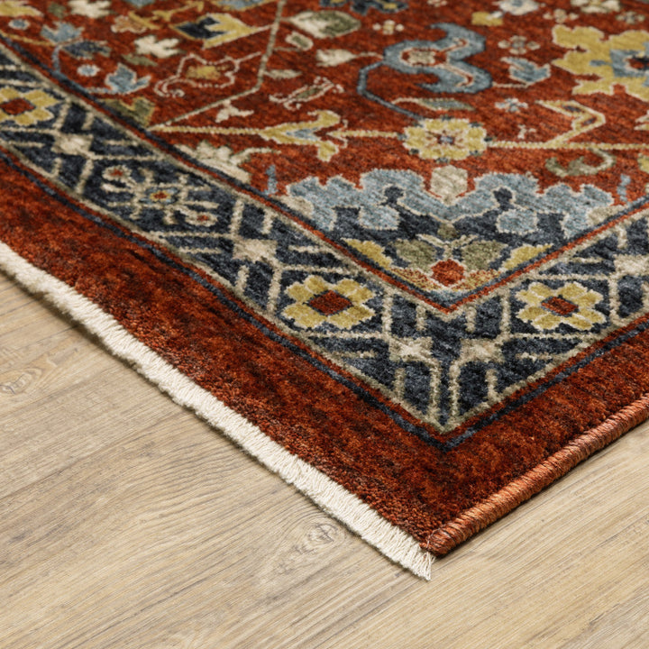 2 X 8 Red Blue Gold And Ivory Oriental Power Loom Stain Resistant Runner Rug With Fringe Image 2