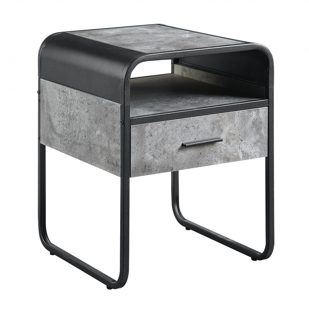 22" Black And Gray Square End Table With Drawer And Shelf Image 1