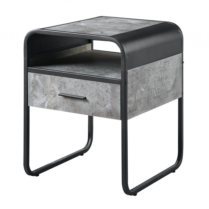 22" Black And Gray Square End Table With Drawer And Shelf Image 3