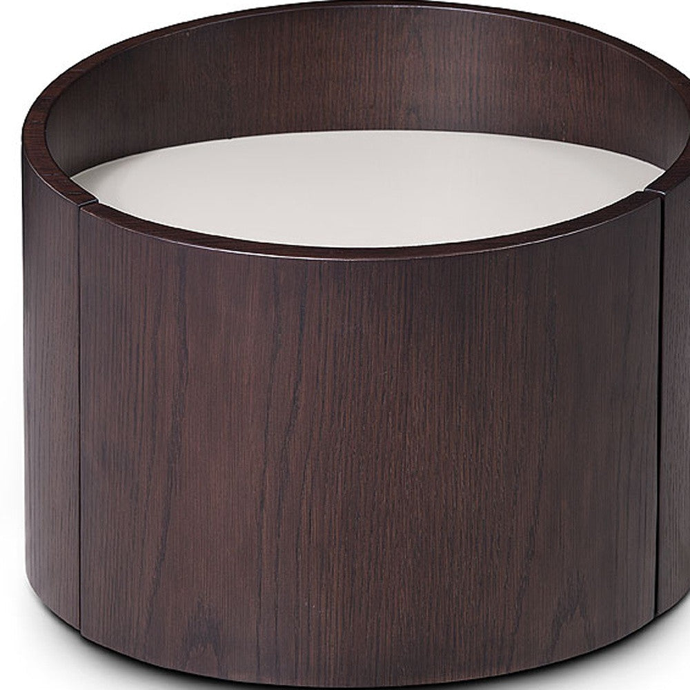 21" Round Modern Brown Oak Finish End Table Image 3