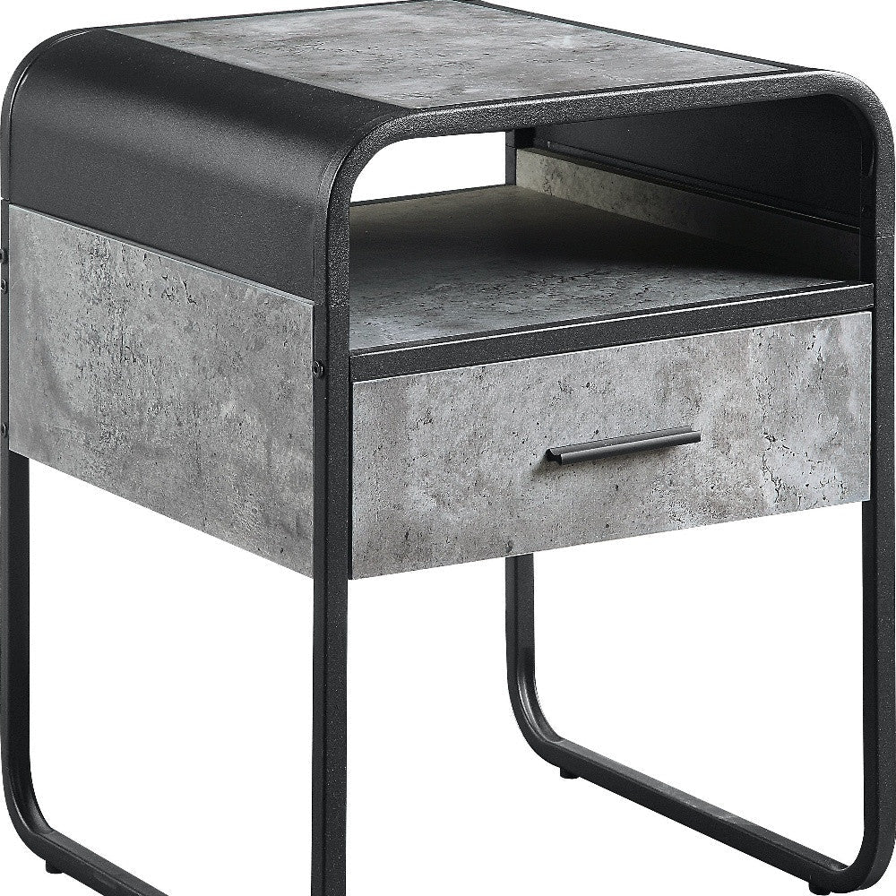 22" Black And Gray Square End Table With Drawer And Shelf Image 4