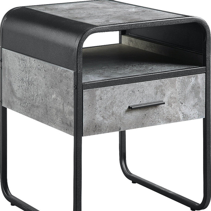 22" Black And Gray Square End Table With Drawer And Shelf Image 4