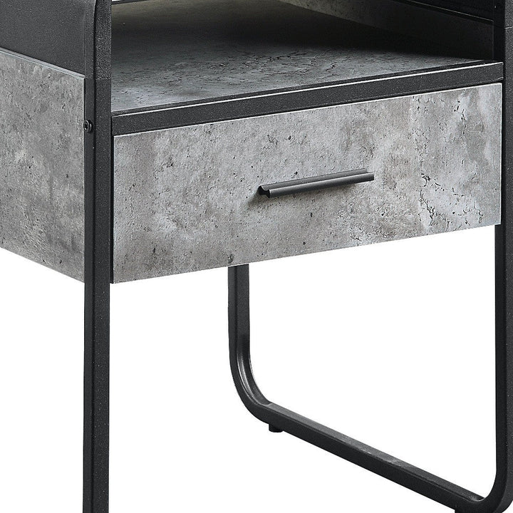 22" Black And Gray Square End Table With Drawer And Shelf Image 5