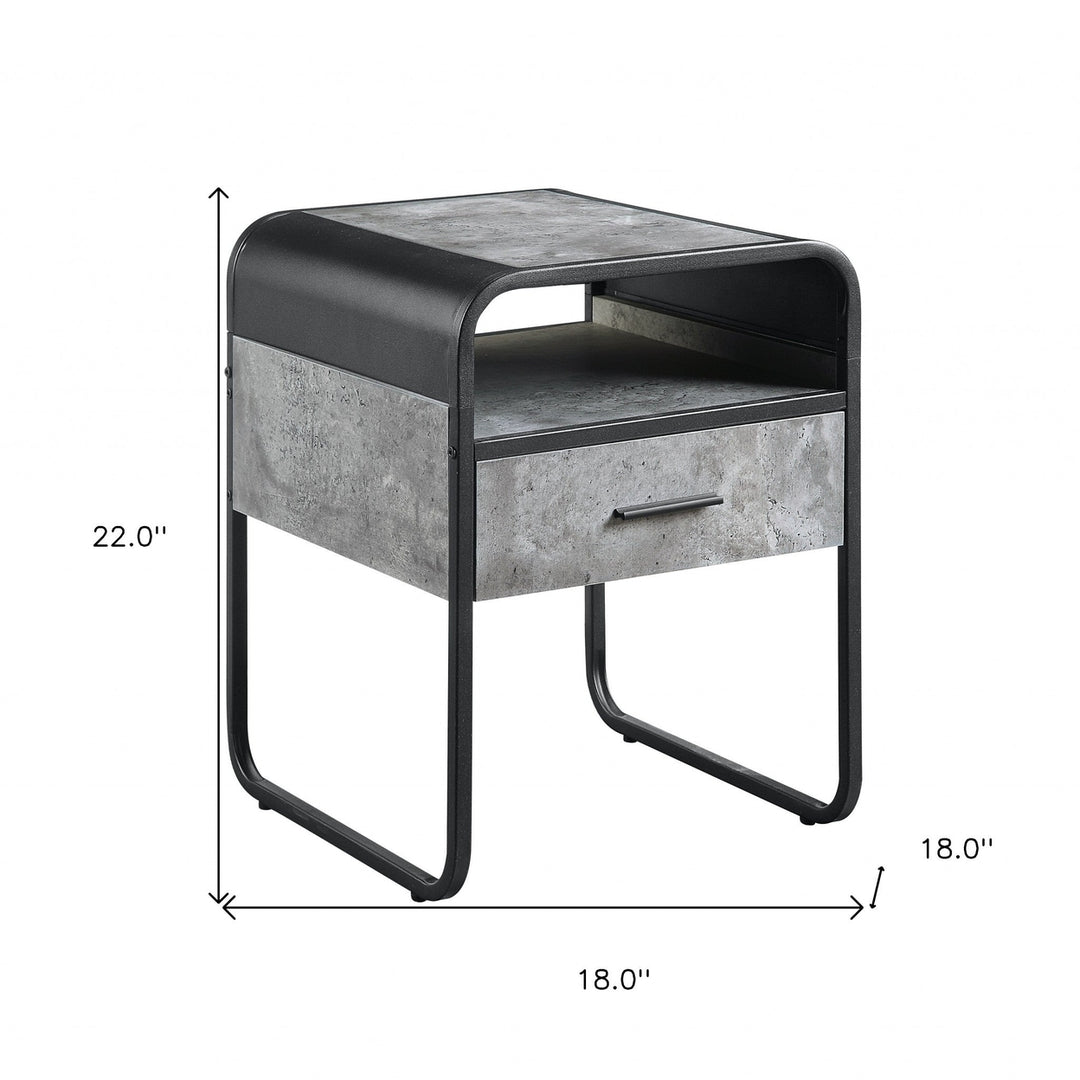 22" Black And Gray Square End Table With Drawer And Shelf Image 6