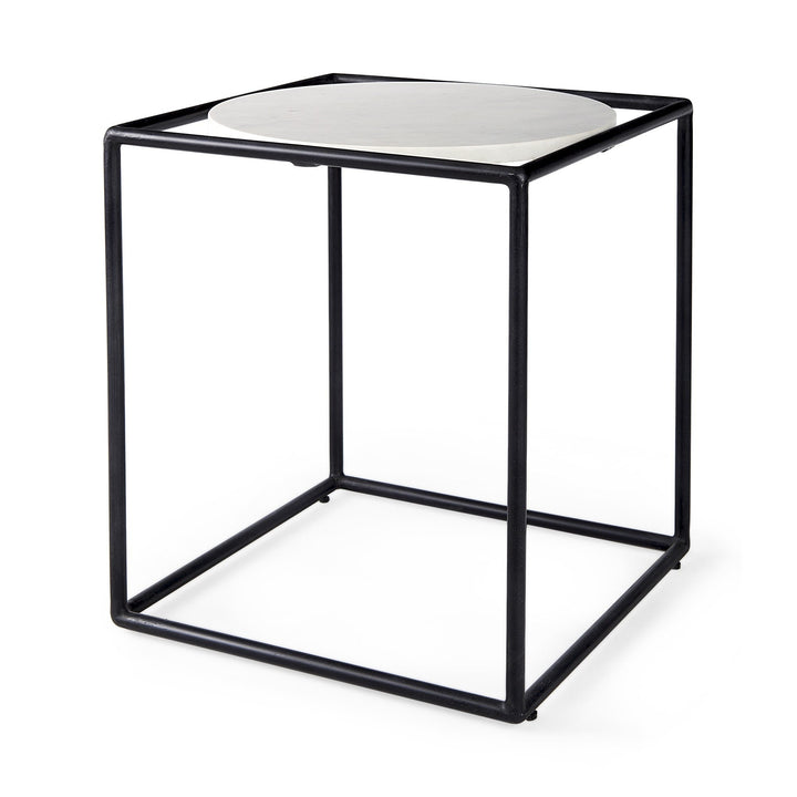 22" Black Marble Round End Table Image 1