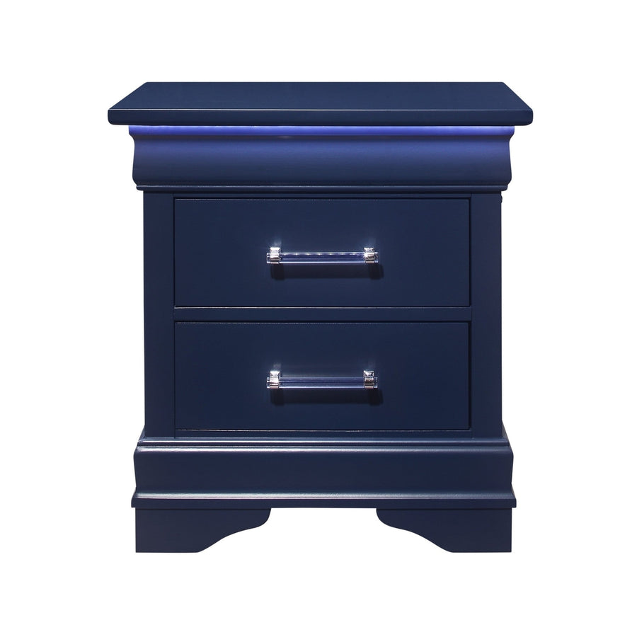 24" Blue Two Drawer Solid Wood Lighted Nightstand Image 1