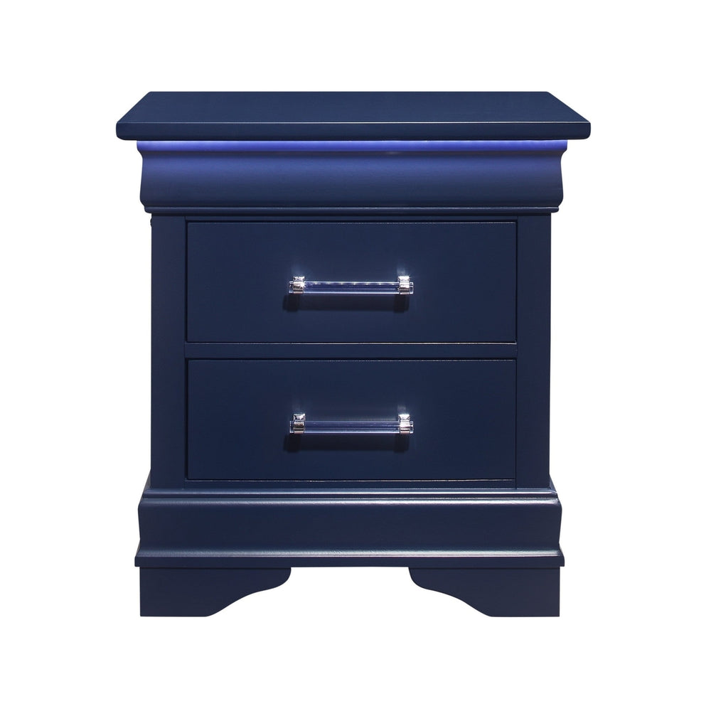 24" Blue Two Drawer Solid Wood Lighted Nightstand Image 2