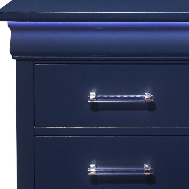 24" Blue Two Drawer Solid Wood Lighted Nightstand Image 4