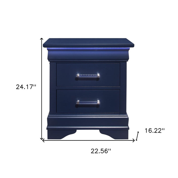 24" Blue Two Drawer Solid Wood Lighted Nightstand Image 5