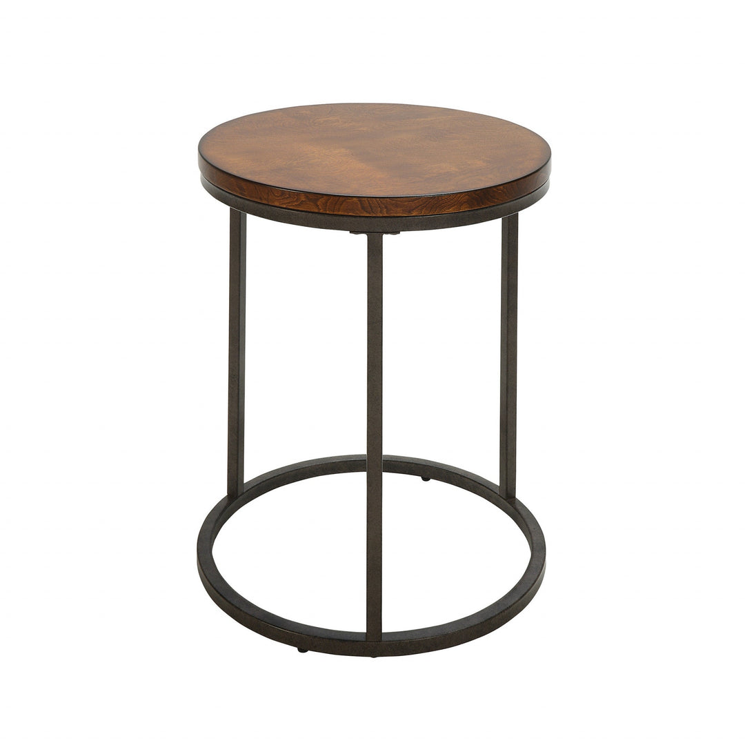 24" Black And Wood Brown Round End Table Image 1