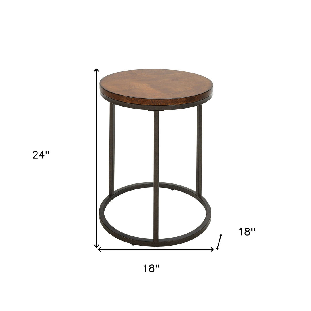 24" Black And Wood Brown Round End Table Image 2