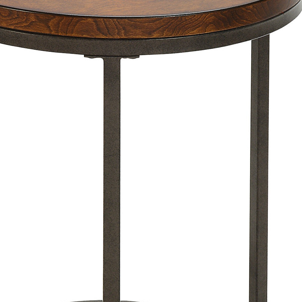 24" Black And Wood Brown Round End Table Image 3