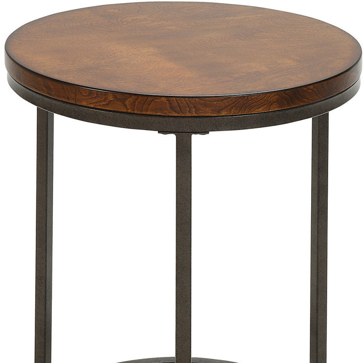 24" Black And Wood Brown Round End Table Image 4