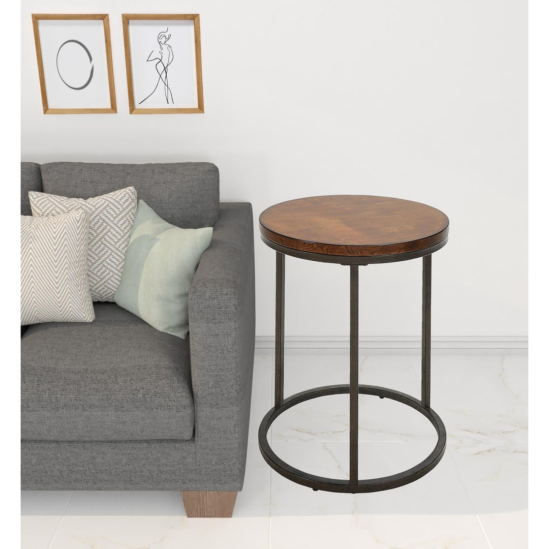 24" Black And Wood Brown Round End Table Image 5