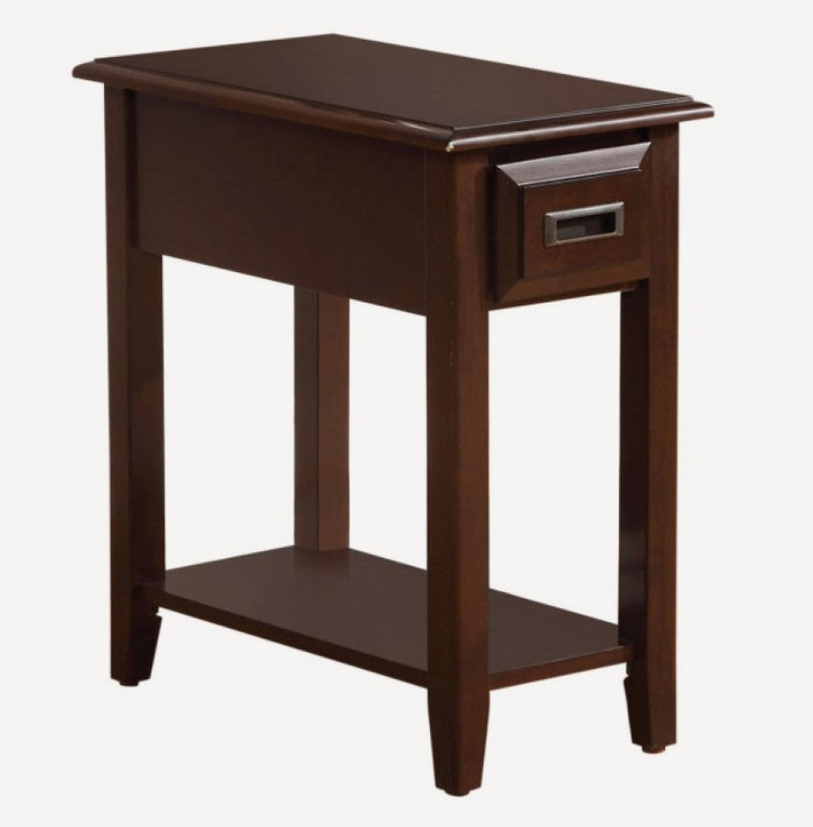 23" Brown Solid Wood End Table With Drawer And Shelf Image 1