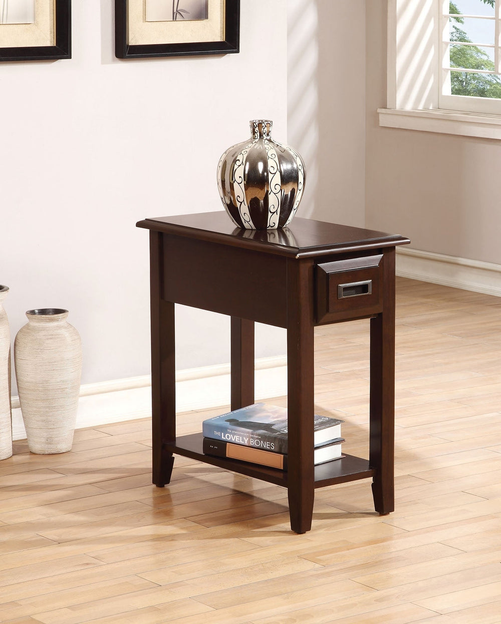 23" Brown Solid Wood End Table With Drawer And Shelf Image 2