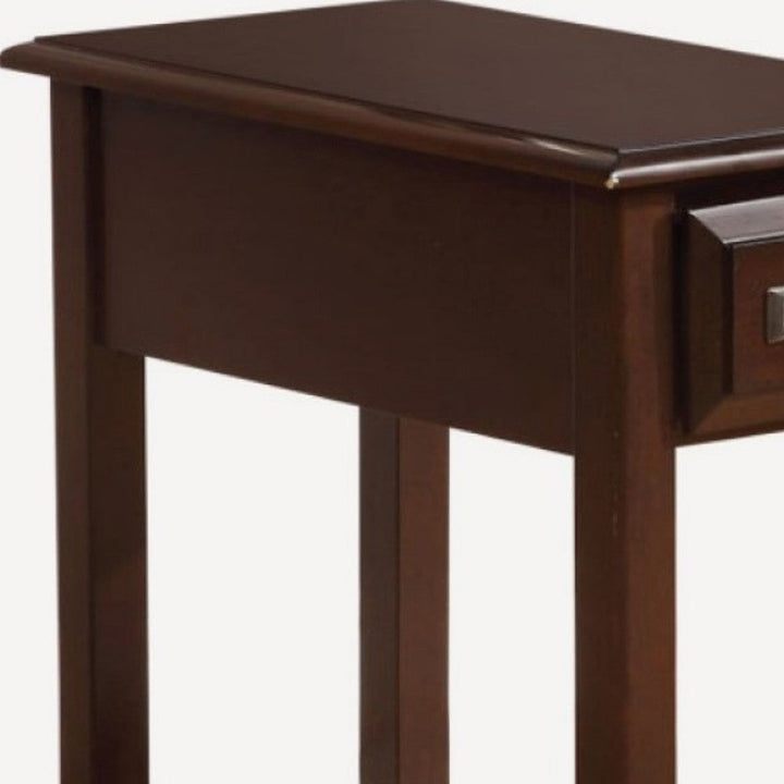 23" Brown Solid Wood End Table With Drawer And Shelf Image 3