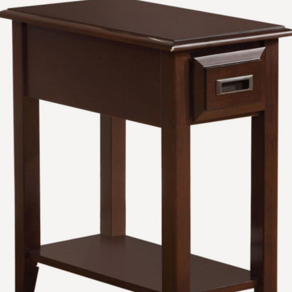 23" Brown Solid Wood End Table With Drawer And Shelf Image 4