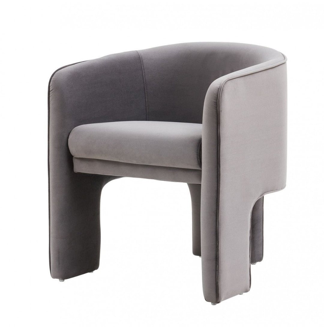 28" Contemporary Dark Gray Velvet Three Legged Chair Image 1