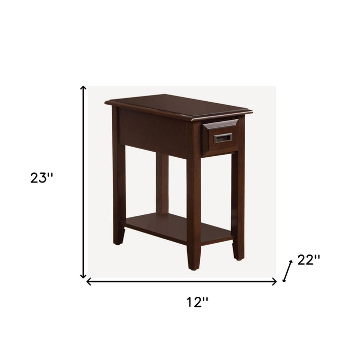 23" Brown Solid Wood End Table With Drawer And Shelf Image 6