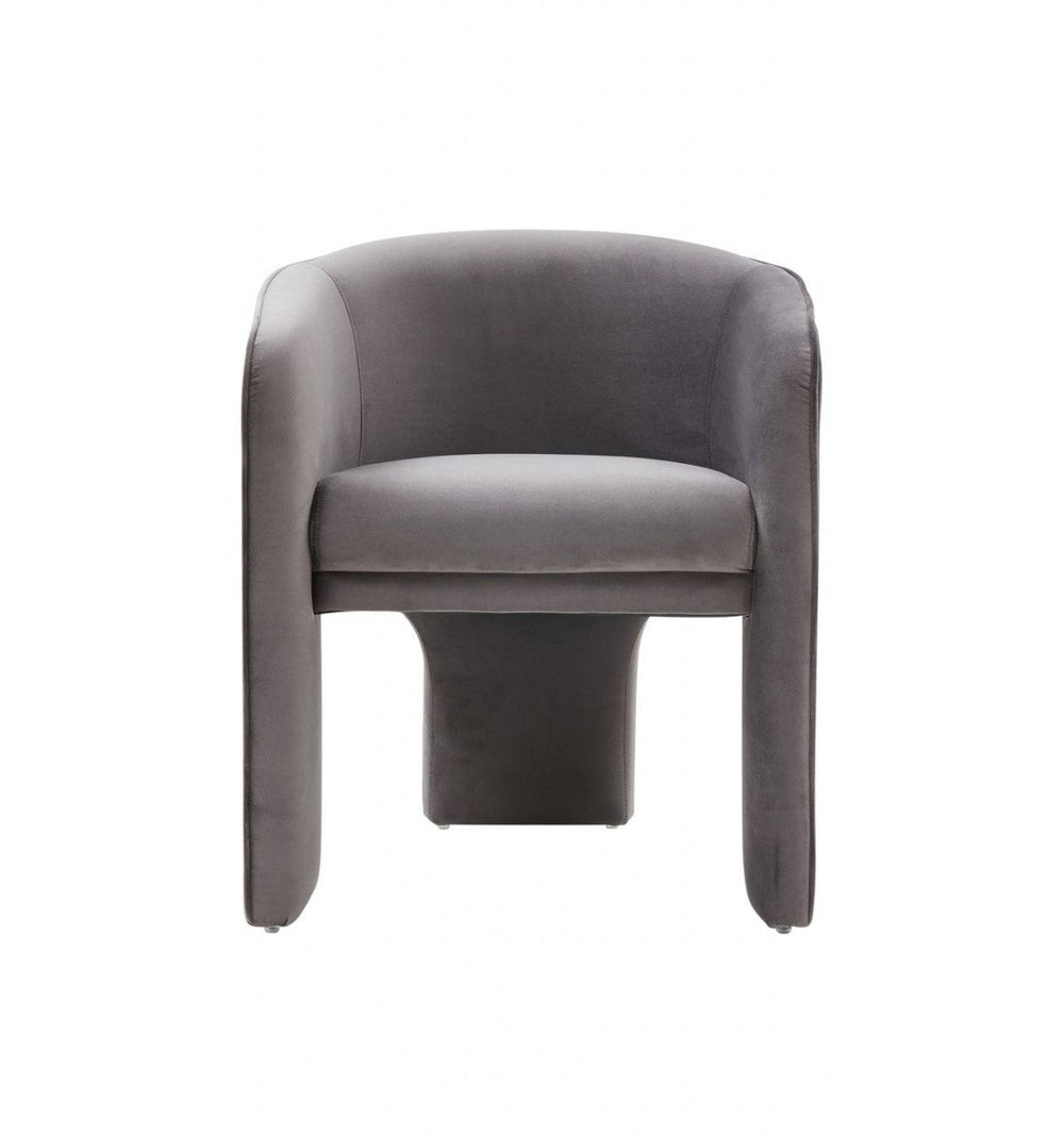 28" Contemporary Dark Gray Velvet Three Legged Chair Image 2