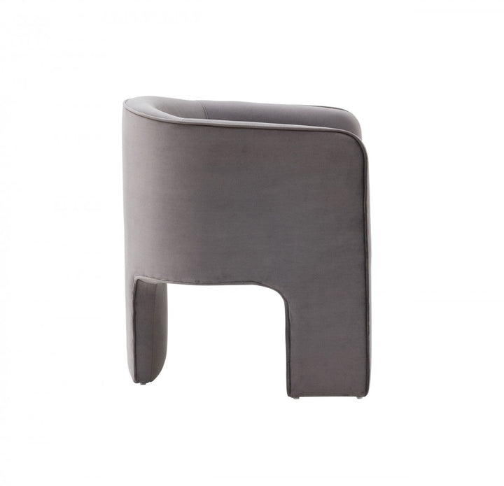 28" Contemporary Dark Gray Velvet Three Legged Chair Image 3