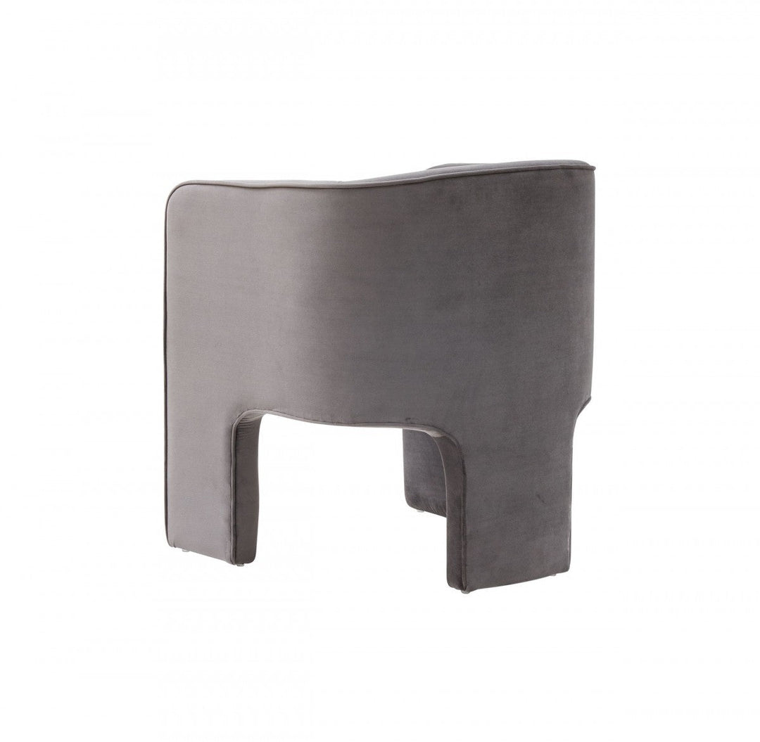 28" Contemporary Dark Gray Velvet Three Legged Chair Image 4