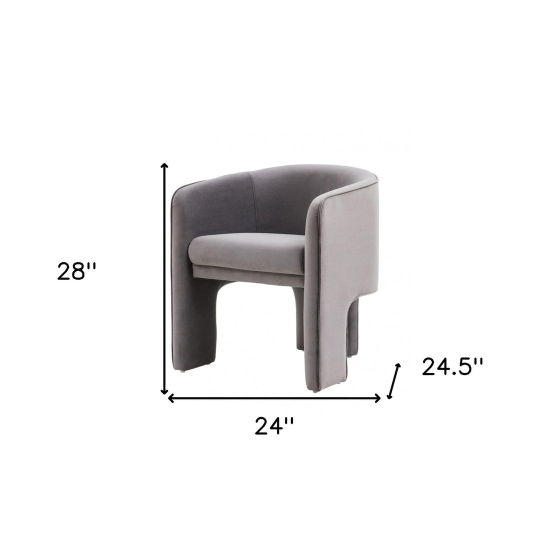 28" Contemporary Dark Gray Velvet Three Legged Chair Image 6