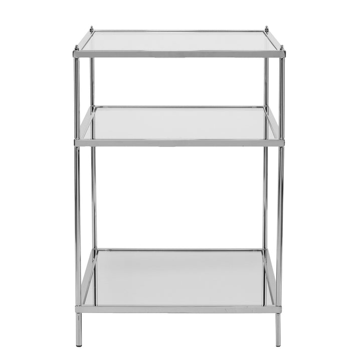 27" Chrome Glass And Iron Rectangular Mirrored End Table With Shelf Image 3