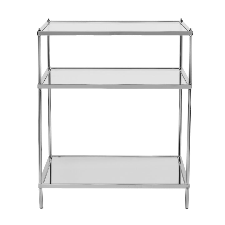 27" Chrome Glass And Iron Rectangular Mirrored End Table With Shelf Image 5