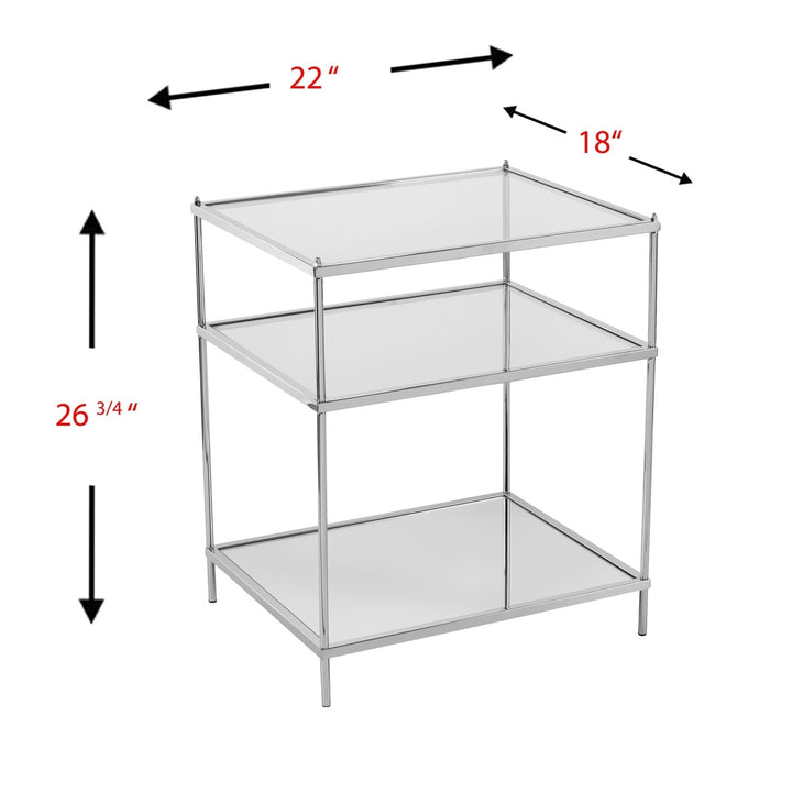 27" Chrome Glass And Iron Rectangular Mirrored End Table With Shelf Image 7