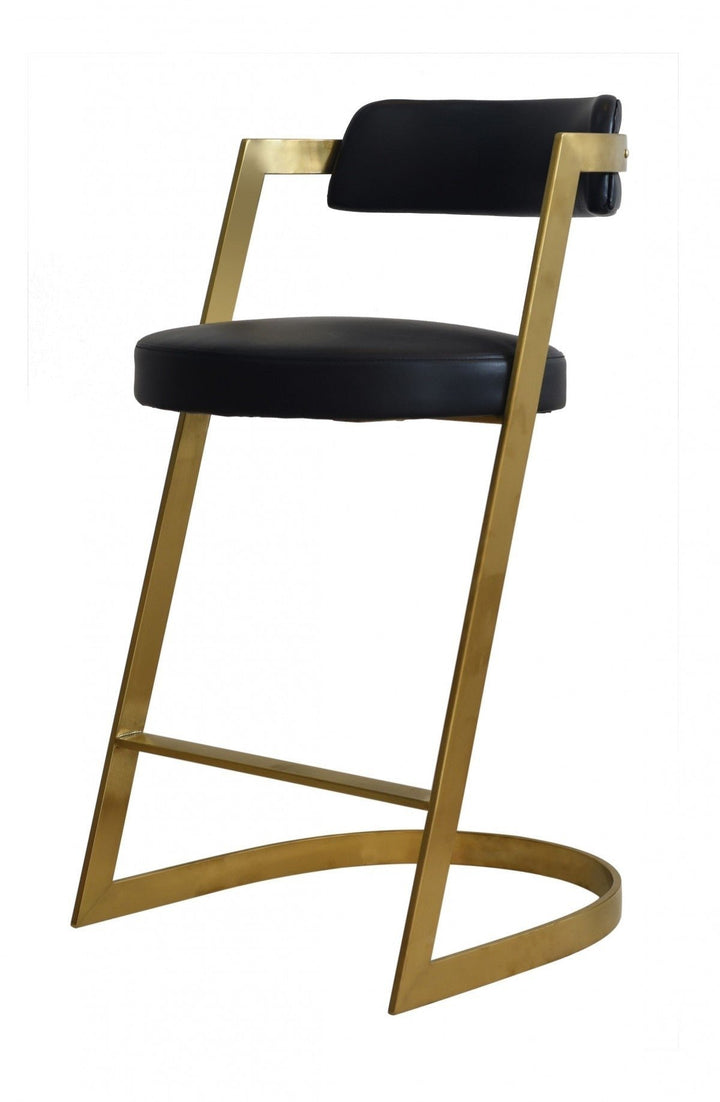 26" Black And Gold Faux Leather And Stainless Steel Low Back Counter Height Bar Chair Image 1